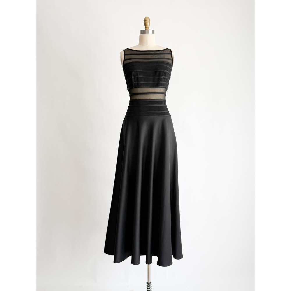 JS Signature Maxi Dress Banded‎ Mesh Sheer Evening Black Sleeveless Goth Formal